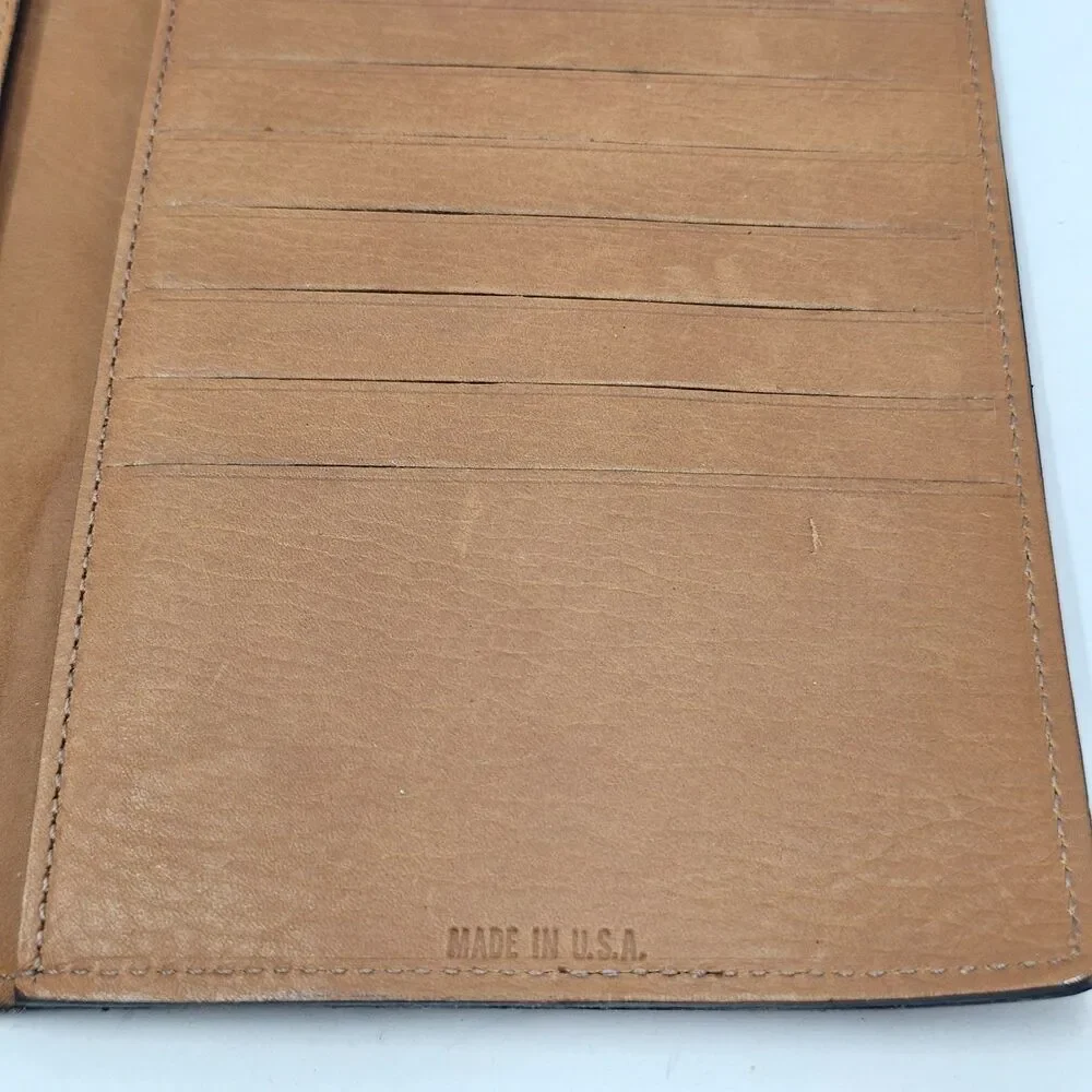 VTG Tan Genuine Leather Tall Bifold Wallet 10 Card Organizer Made In USA